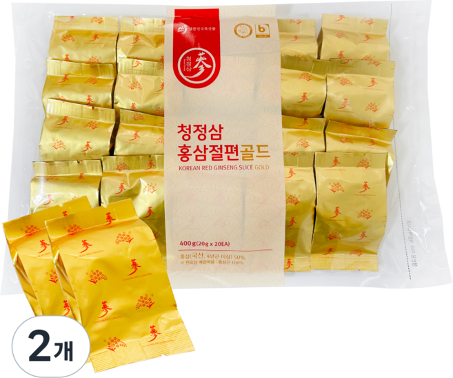 청정삼 국산 고려 홍삼 절편 실속형, 400g, 2개
