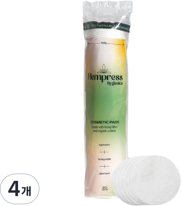햄프레스하이제닉스 유기농 순면 햄프 화장솜, 4개, 90매입
