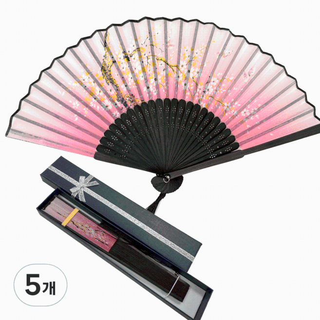 클로비 부채 외국인선물 전통 고급 실크 대나무 접이식 부채 한국 기념품 korean souvenir, 5개, 7. 핑크블랙