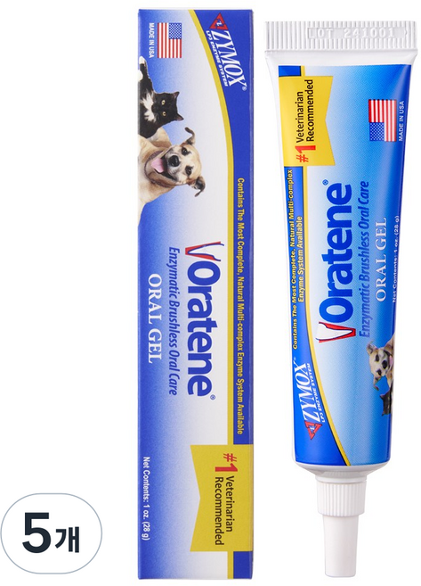 오라틴 안티셉틱 오랄 젤 강아지 고양이 구강 관리 치약, 28g, 5개