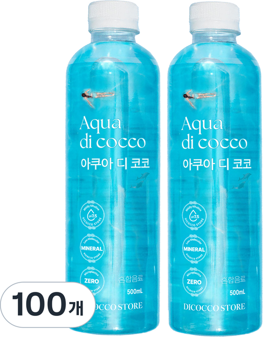 아쿠아디코코 pH 7.5 약 알칼리성 물 미네랄 워터 미세플라스틱 없는 깨끗하고 안전한 프리미엄 최고급 물 (FDA 할랄 인증 칼슘 칼륨 규소 마그네슘 함유), 100개, 500ml