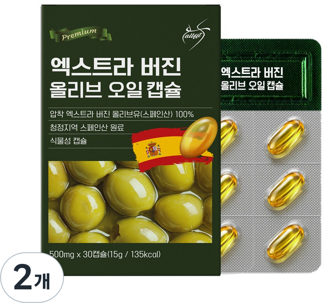 올핏 엑스트라버진 올리브오일 캡슐 100 지중해 스페인 식물성캡슐, 2개, 30정