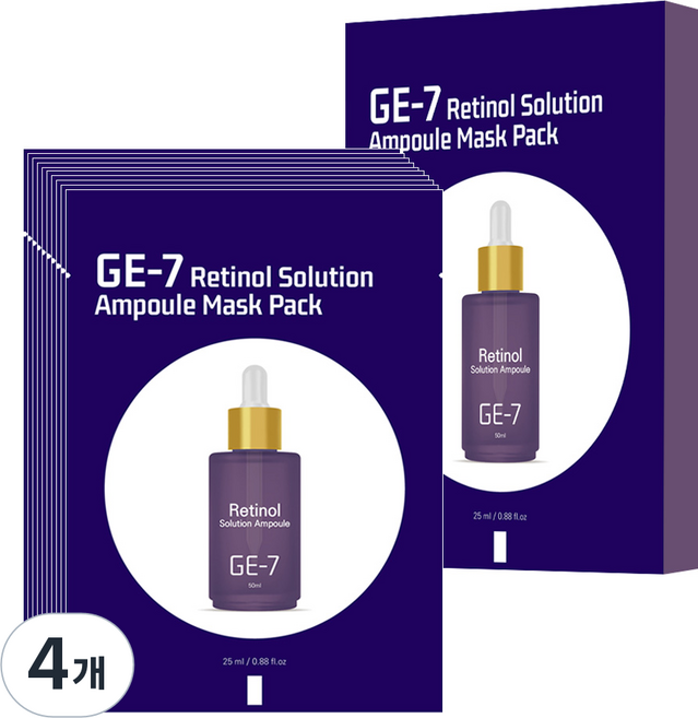 GE-7 레티놀 솔루션 앰플 마스크 팩 (선물용) 미백 주름개선 이중기능성, 4개, 10개입
