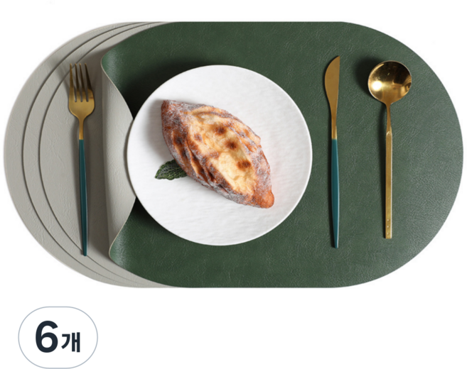겸손샵 원형 가죽 양면 식탁매트, 딥그린 / 그레이, 45*30, 6개