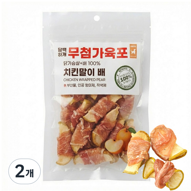 펫트리츠 담백하개 강아지 간식 무첨가육포, 2개, 60g, 치킨말이배