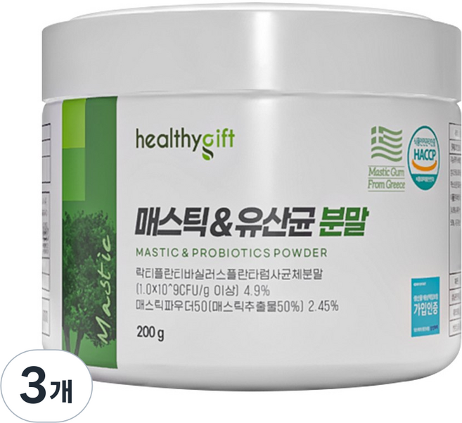 매스틱 유산균 식약처 HACCP 인증 매스틱 분말, 3개, 200g