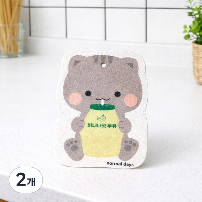 식물성 셀룰로스 착한 수세미 친환경 자연분해 제로웨이스트 천연펄프 스펀지 감성 캐릭터 어린이집 학원 모임 선물 답례품, 2개, 1개