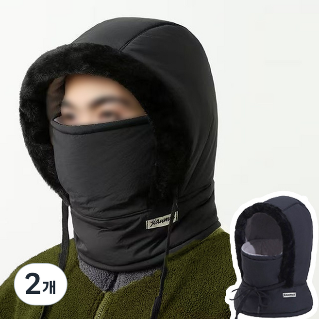 남여공용 전체 방한 기모패딩바라클라바 마스크넥워머 목도리 귀달이 귀마개 겨울 JUN팩토리, 기모 블랙, 2개