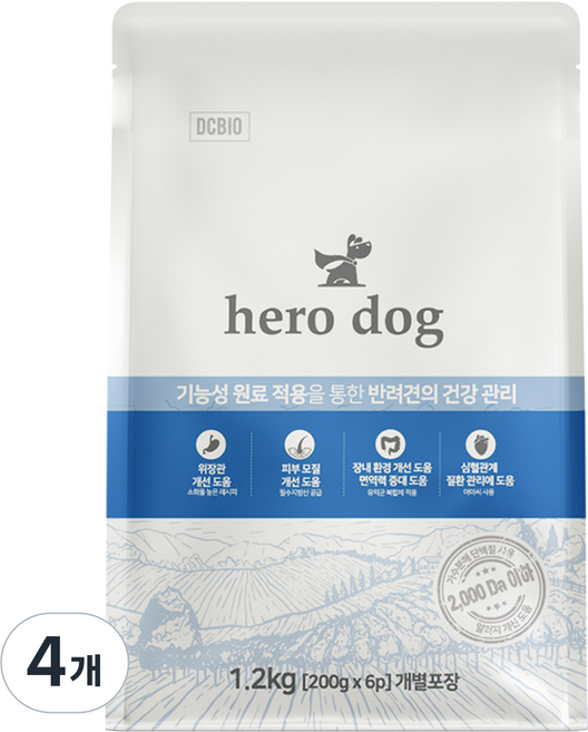 히어로독 강아지 사료 프리미엄 가수분해 알러지 눈물 피부 말티즈 포메라니안 비숑 푸들 소중형견, 4개, 1.2kg, 가수분해연어