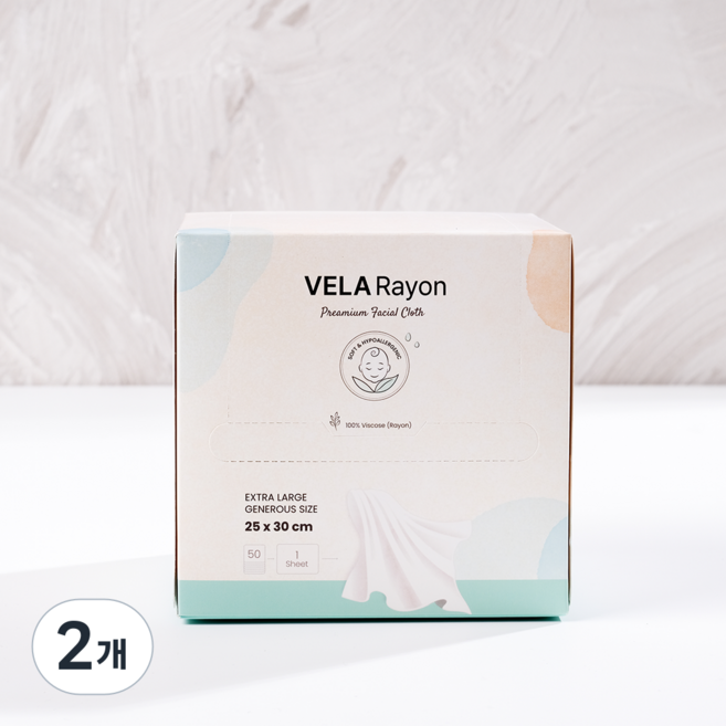 [VELA RAYON] 벨라 레이온 2배 큰 페이스타올 일회용 50매, 2개, 흰색