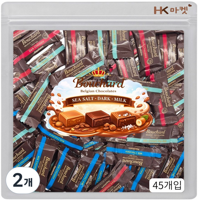 에이치케이마켓 부샤드 초콜릿 세가지맛 45개입 (밀크 다크씨솔트), 2개, 280g