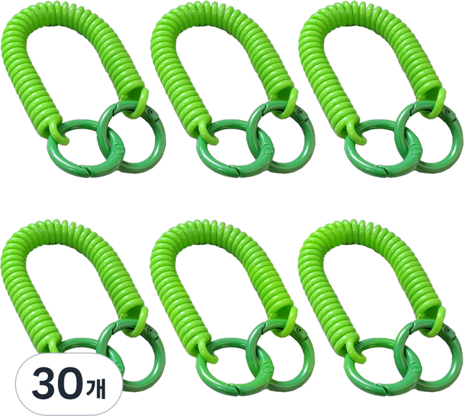 컬러 스프링줄 스트랩 안전고리 도난 분실방지 키링, 그린, 30개