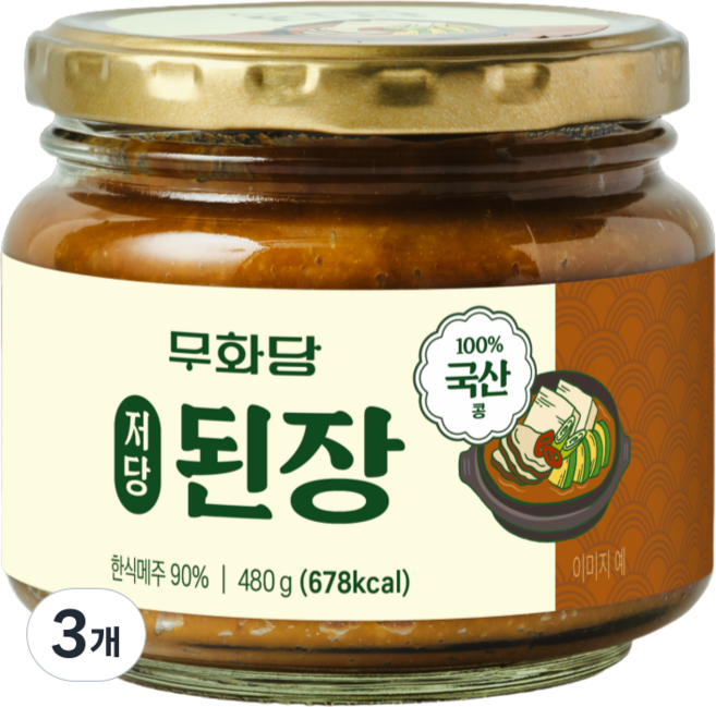 [무화당] 저당 한식 된장, 3개, 480g