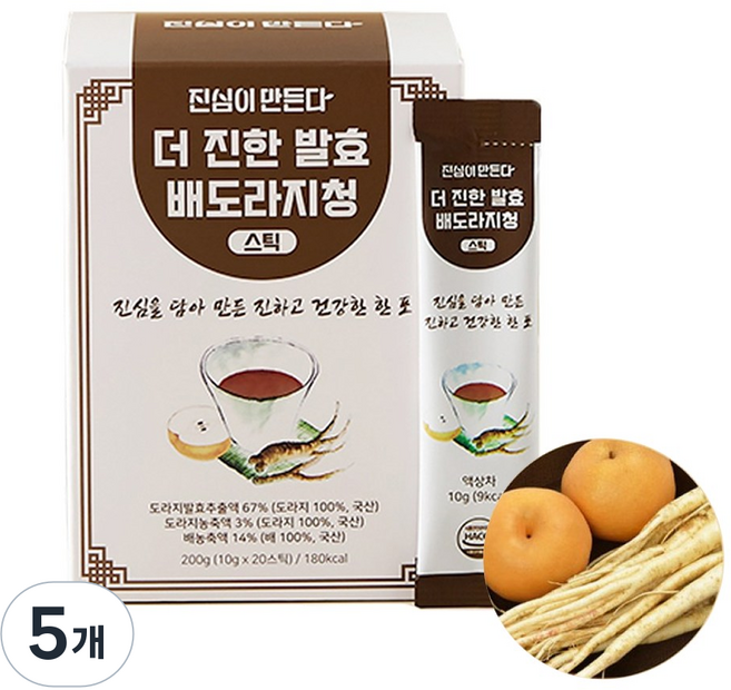 국산 배도라지청 어린이 배도라지 발효 도라지 생강 진액 농축액 유아 키즈 도라지청 스틱, 200g, 5개