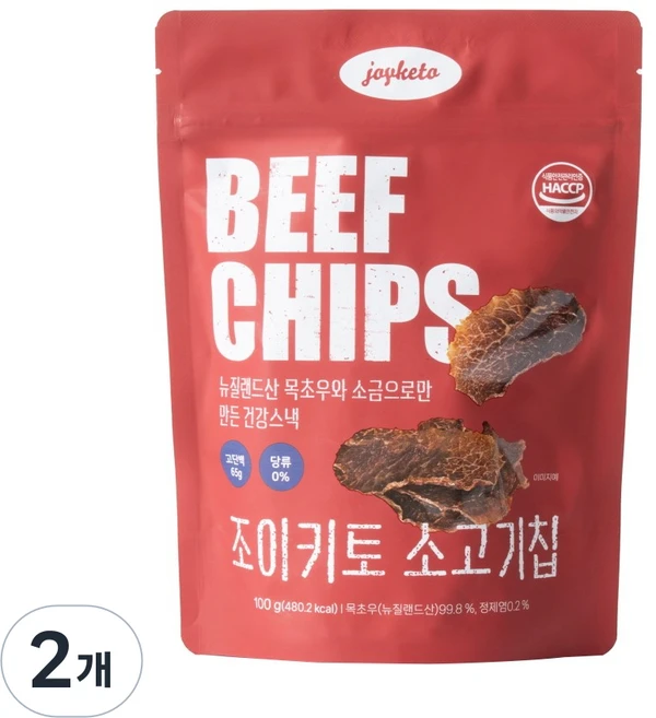 조이키토 소고기칩 대용량 그래스페드 목초우 단백질 스낵, 2개, 100g - 쿠팡