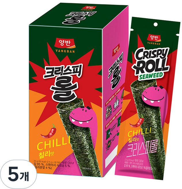 양반 김스낵 크리스피롤 칠리, 25g, 5개