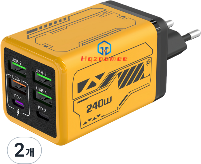 240W 접지 초고속 충전기 6포트 3USB+3PD 적용애플 아이폰 아이패드 삼성 갤럭시 픽셀 고속 전원 어댑터CDT17888, 2개, 골드