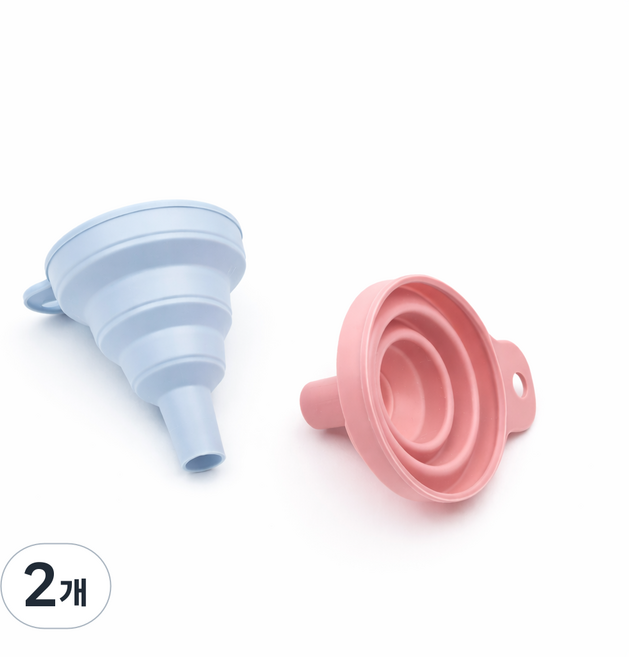 체크 주방필수템 접이식 실리콘 깔대기 1+1, 2개, 파랑,핑크 미니 중형+중형