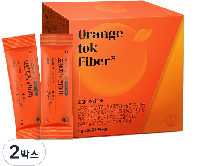 바른 오렌지톡 화이버 오렌지맛 차전자피 식이섬유, 2박스, 180g