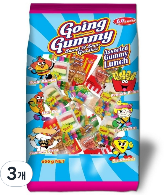 파티믹스 젤리 대용량60봉지입 (피자 햄버거 핫도그 아이스크림 프렌치후라이 샌드위치)6종 파티믹스600G, 3개, 600g