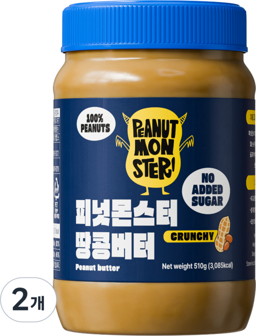 [압도적 고소함] 피넛몬스터 무첨가 무가당 100% 땅콩버터 크런치, 2개, 510g