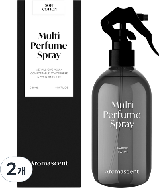 아로마센트 패브릭 퍼퓸 섬유탈취제 멀티 섬유향수, 2개, 330ml, 소프트코튼