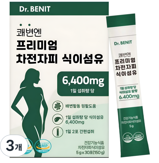 쾌변엔 프리미엄 차전자피 식이섬유, 3개, 30회분