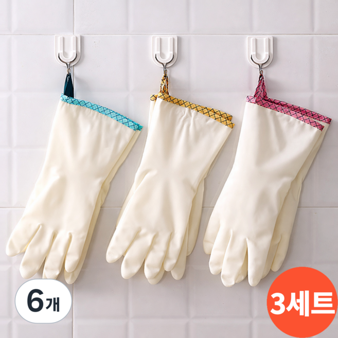 고리형 니트릴 안찢어지는 고무장갑, 6개, 대(L), 혼합색상