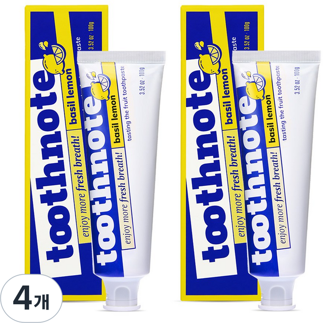 투스노트 테라피 치약 바질레몬향, 100g, 4개