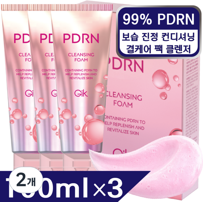 GIK PDRN 보습 진정 딥 클렌징 폼 대용량 클레이 팩 클렌저, 2개, 300ml