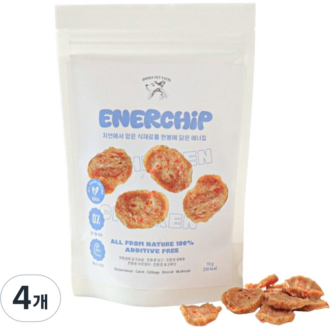 바르다펫 강아지 국내산 유기농 수제간식 에너칩, 4개, 70g, 치킨