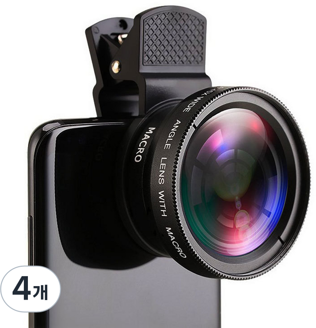 상덕 스마트폰광각렌즈 핸드폰렌즈 패션 광각렌즈, 블랙, 4개