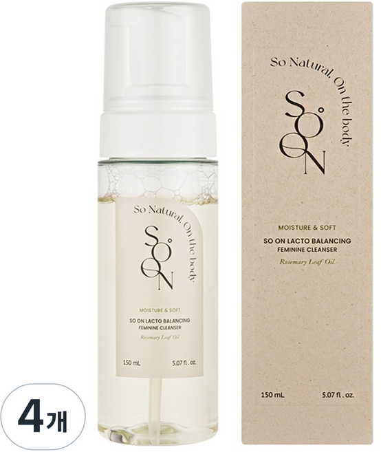 [불쾌취88%감소] 비건 저자극 약산성 소온 락토 밸런싱 여성청결제 로즈마리잎 오일 Y존케어 냄새제거, 4개, 150ml