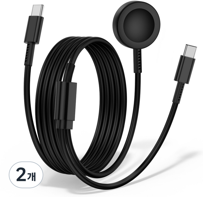 루미아코어 25W PPS PD 3.0 초고속 충전기 +갤럭시워치 호환 2in1 유무선 충전케이블 60W 180cm, 블랙, 2개, 1.8m