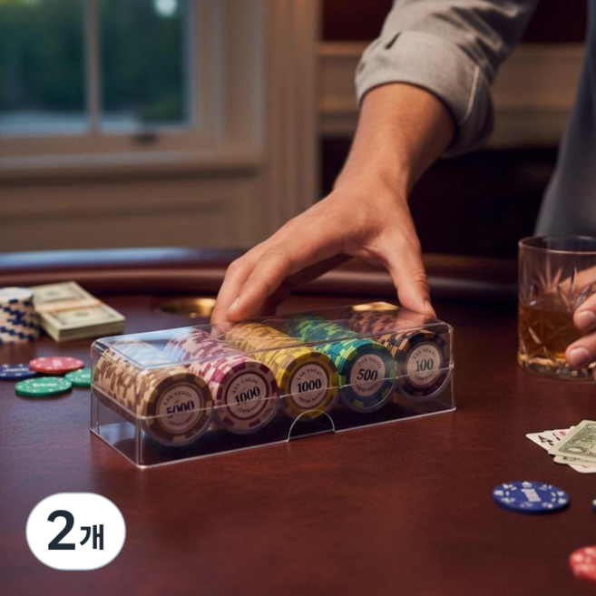 더하임 국제규격 카지노 칩 아크릴 하드케이스 세트 100p 포커 칩 세트 홀덤 칩 세트, 고급숫자칩, 2개