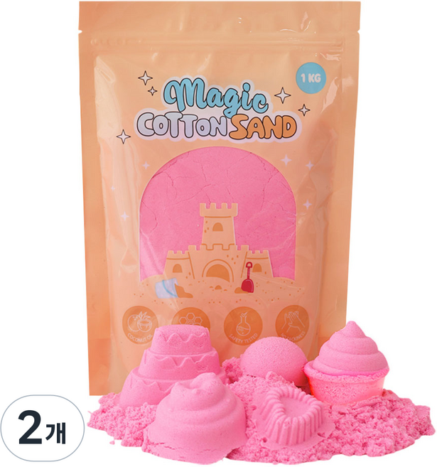 따블리에 매직 코튼 샌드 모래놀이 촉촉한 색모래 8색, 2개, 1kg, 핑크