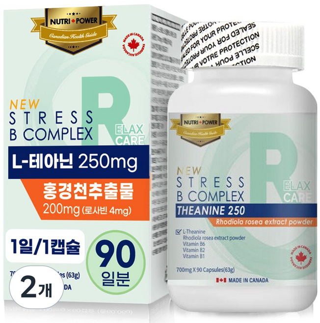 뉴트리파워 테아닌 효능 홍경천 스트레스 피로개선 긴장완화 영양제 무카페인, 90정, 2개