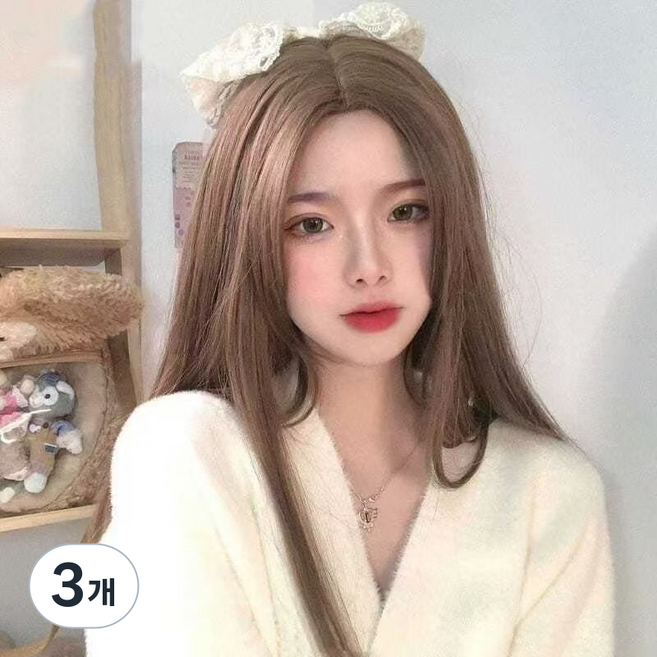 S컬 여신 긴머리 중간분리 롱 웨이브 통가발 75CM, 3개, 멜란지브라운