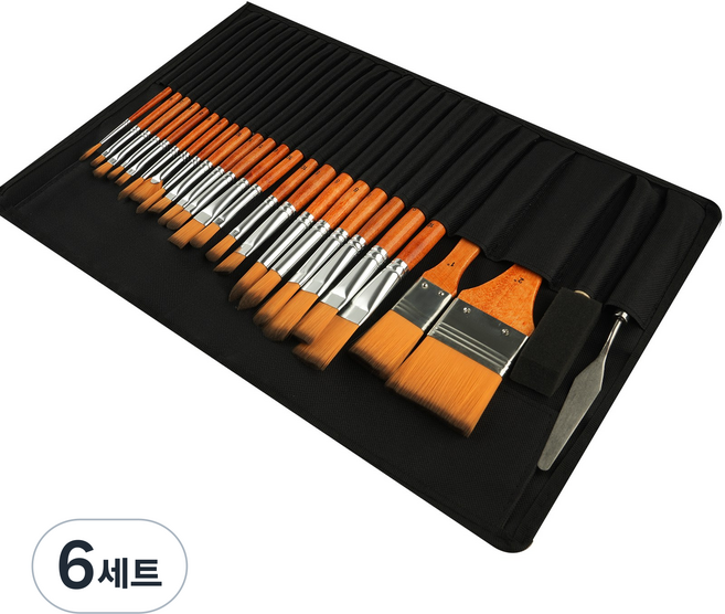 프로필렌 브러쉬 세트 25종 수채화 유화 아크릴 물감 브러쉬 수납케이스 미술 화화 도구, 6세트