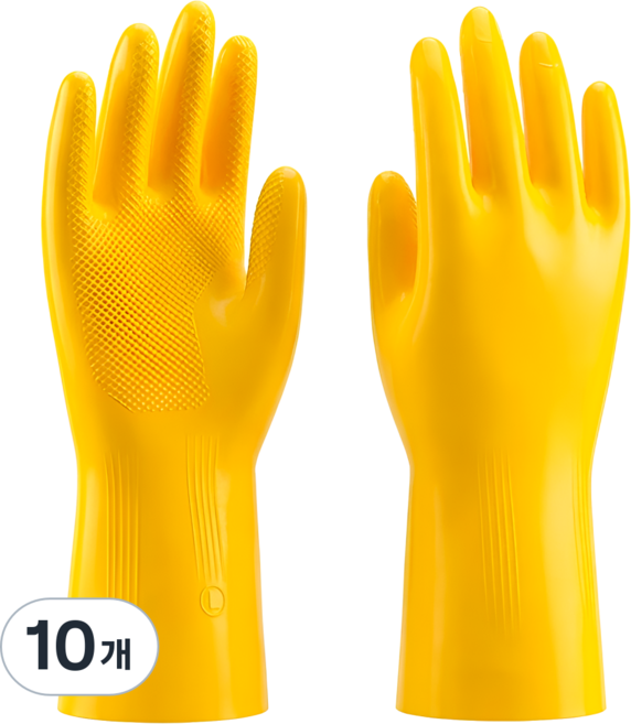 슈퍼터프 고중량 공업용 천연 라텍스 안찢어지는 고무장갑, 10개, 중간(M), 옐로우