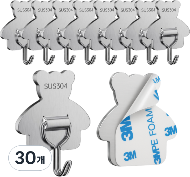겸손샵 스텐 강력 후크 접착식후크 벽걸이후크, 30개
