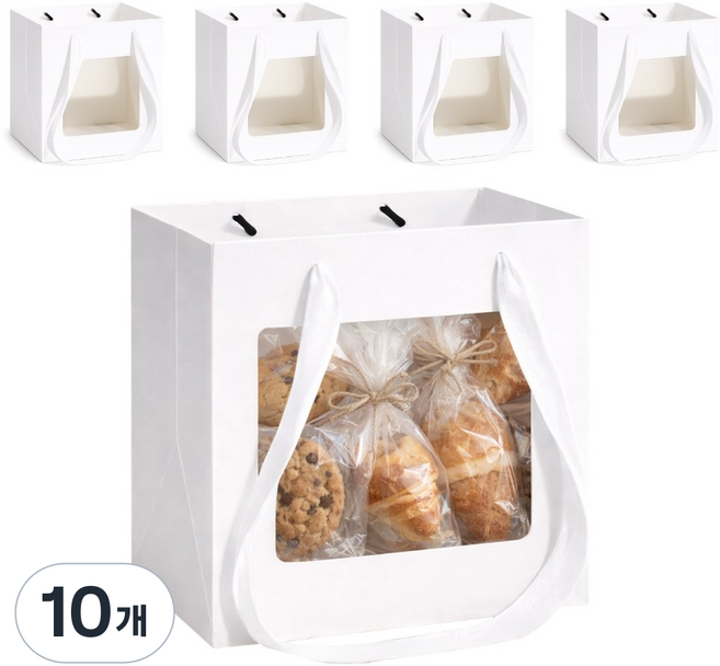 데일리오 바닥넓은 투명창 사각 종이가방 쇼핑백, 10개, 화이트