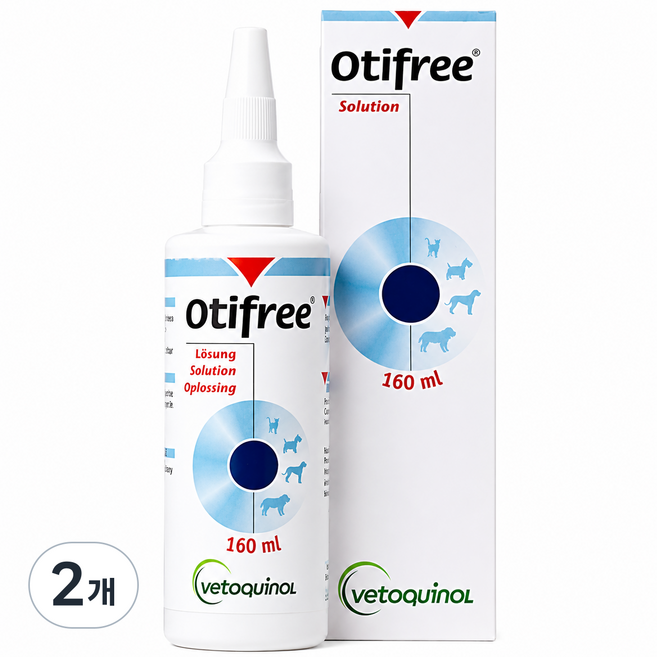 베토퀴놀 오티프리 강아지 고양이 귀세정제, 160ml, 2개