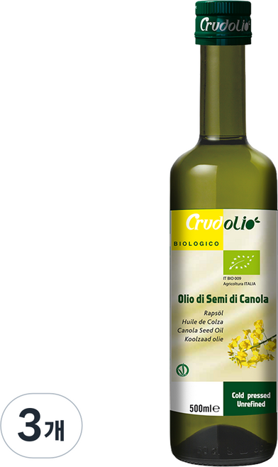 크루드올리오 유기농 카놀라유, 500ml, 3개