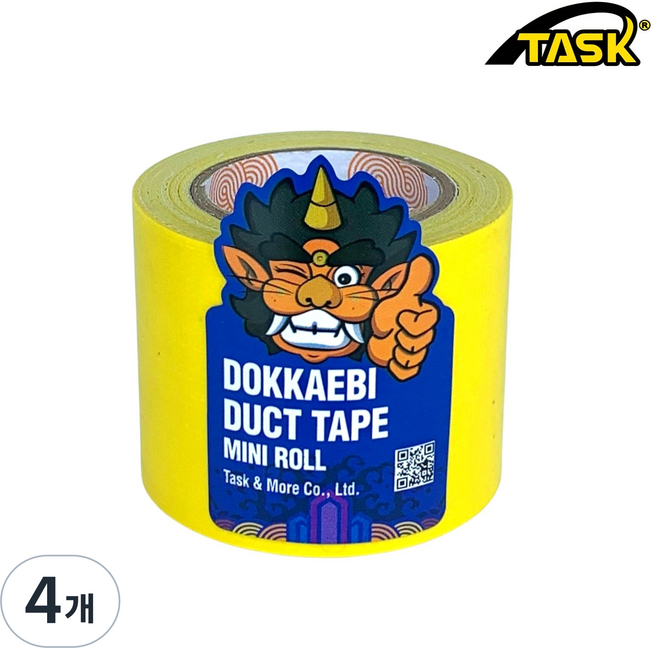 도깨비 수출용(국내산) 덕트테이프 덕테이프 미니롤 YELLOW 50mmX5m, 4개