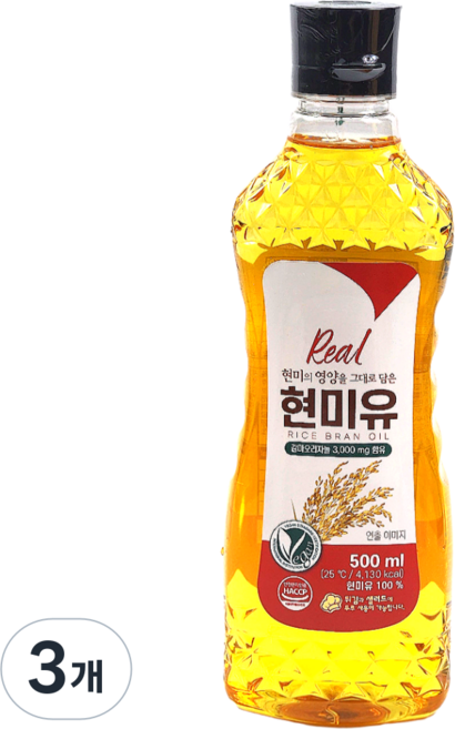 리얼 현미유 HACCP인증 국내제조 미강유 식용유, 3개, 500ml