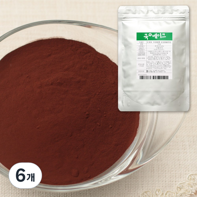 쓴맛이 덜한 부드러운 무가당 프리미엄 코코아가루, 50g, 1개입, 6개