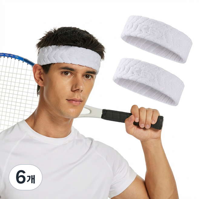 ZHEYE 순면 기능성 땀흡수 스포츠 헤드밴드 운동 등산 축구 머리띠, 6개, 흰색