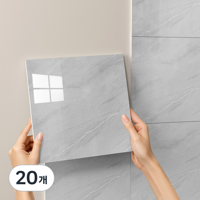 에이제이케이 붙이는 벽지 폼블럭 데코 대리석 타일시트지, 20개, 라이트 그레이