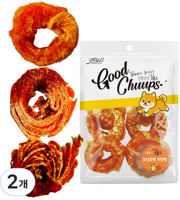 굿츕스 33 천연건조간식 도넛링 강아지간식 프리미엄 육포 오래먹는 트위스트 개껌 강아지보양식, 2개, 180g, 호박 치킨